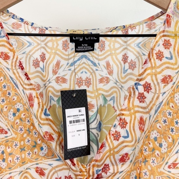 NWT City Chic Mirror Zambia Printed Shirred Knee Length Dress - Picture 8 of 8